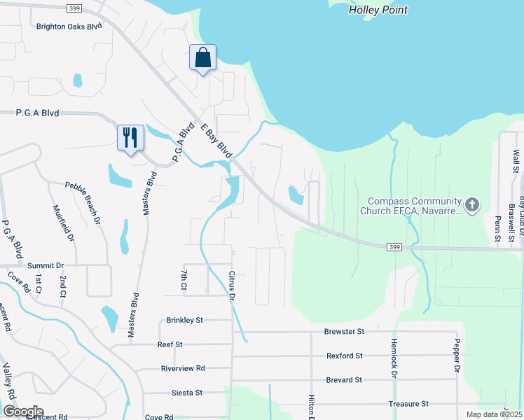 map of restaurants, bars, coffee shops, grocery stores, and more near 2754 Copper Reef Drive in Navarre