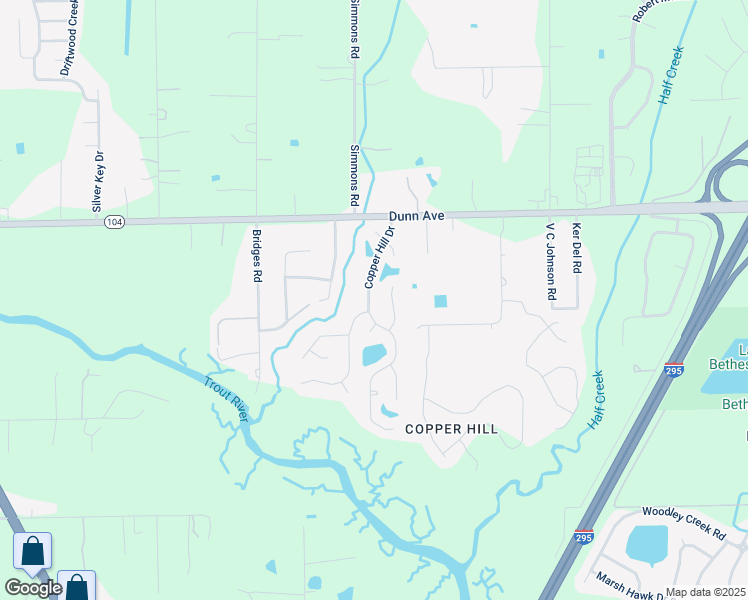 map of restaurants, bars, coffee shops, grocery stores, and more near 11027 Copper Hill Drive in Jacksonville