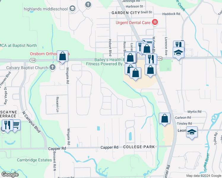 map of restaurants, bars, coffee shops, grocery stores, and more near 3465 Natalie Drive North in Jacksonville