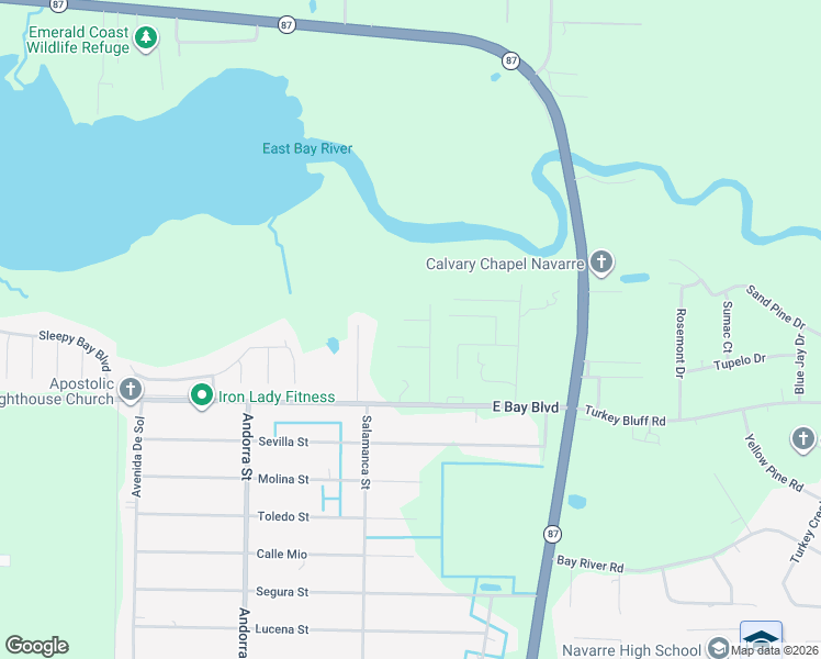 map of restaurants, bars, coffee shops, grocery stores, and more near 8211 Riverside Landing Lane in Navarre