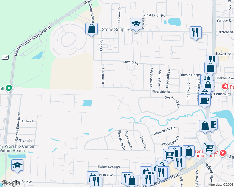 map of restaurants, bars, coffee shops, grocery stores, and more near 764 Overbrook Drive in Fort Walton Beach