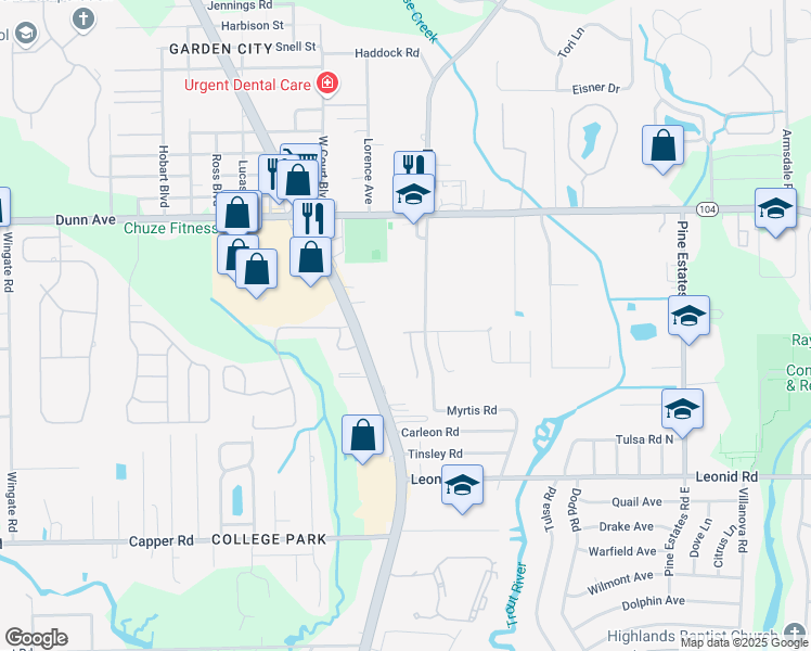 map of restaurants, bars, coffee shops, grocery stores, and more near 2821 Hidden Haven Road in Jacksonville