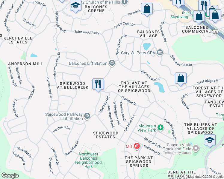 map of restaurants, bars, coffee shops, grocery stores, and more near 9506 Topridge Dr in Austin