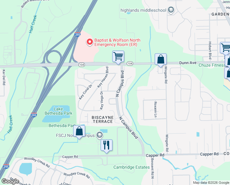 map of restaurants, bars, coffee shops, grocery stores, and more near 4234 Key Adam Drive in Jacksonville