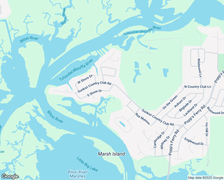 map of restaurants, bars, coffee shops, grocery stores, and more near 2411 South Shore Drive in Biloxi