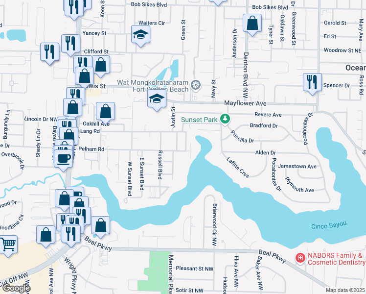 map of restaurants, bars, coffee shops, grocery stores, and more near 501 Dona Avenue in Fort Walton Beach