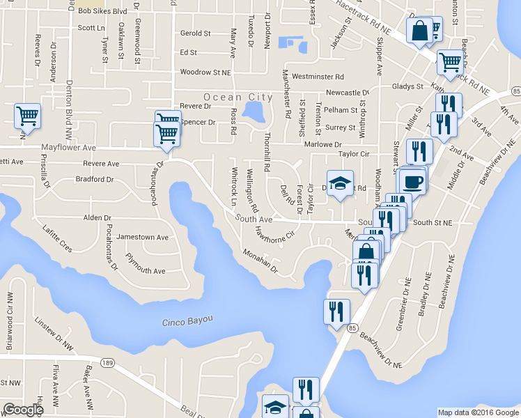 map of restaurants, bars, coffee shops, grocery stores, and more near 103 Wellington Road in Fort Walton Beach