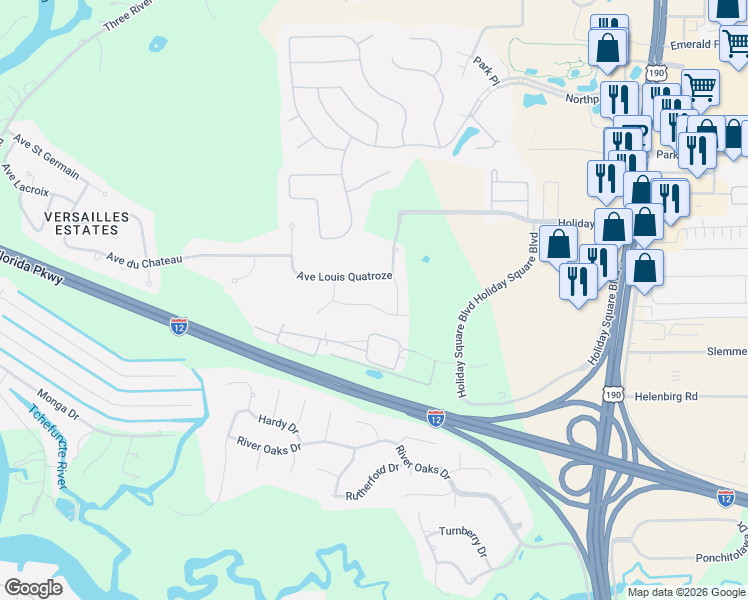 map of restaurants, bars, coffee shops, grocery stores, and more near 640 Avenue De Bellevue in Covington