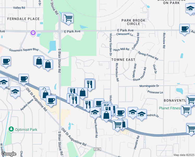 map of restaurants, bars, coffee shops, grocery stores, and more near 2311 Tina Drive in Tallahassee
