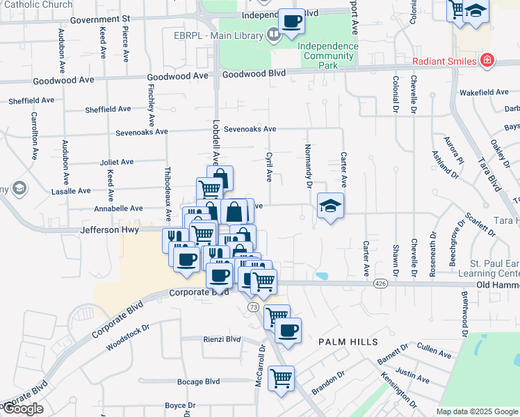 map of restaurants, bars, coffee shops, grocery stores, and more near 7744 Lasalle Avenue in Baton Rouge