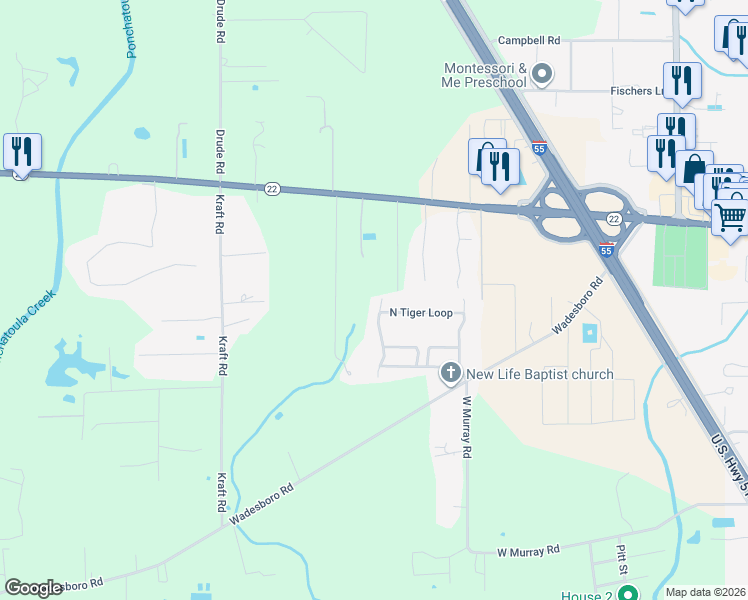 map of restaurants, bars, coffee shops, grocery stores, and more near 39695 West Tiger Loop in Ponchatoula