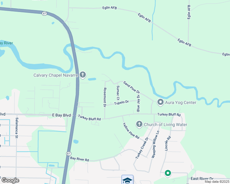 map of restaurants, bars, coffee shops, grocery stores, and more near 2769 Sumac Court in Navarre