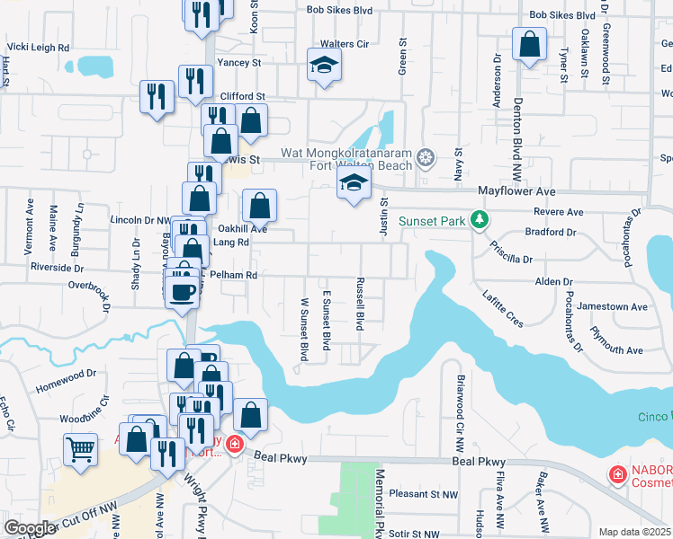 map of restaurants, bars, coffee shops, grocery stores, and more near 317 Pelham Road in Fort Walton Beach