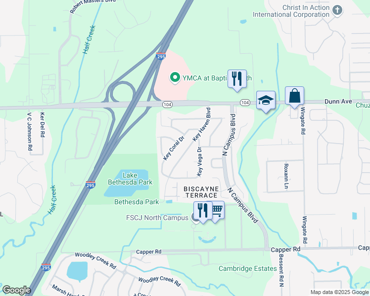 map of restaurants, bars, coffee shops, grocery stores, and more near 11034 Key Haven Boulevard in Jacksonville