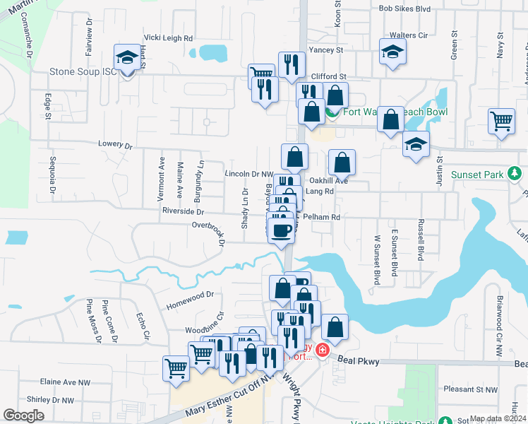 map of restaurants, bars, coffee shops, grocery stores, and more near 107 Duloft Street in Fort Walton Beach