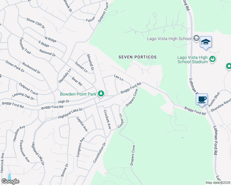 map of restaurants, bars, coffee shops, grocery stores, and more near 4300 Lindberg Lane in Leander