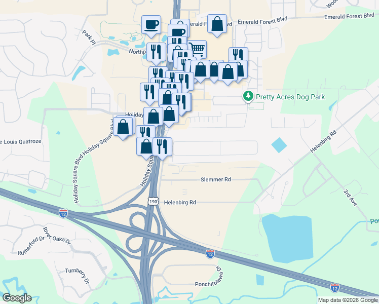 map of restaurants, bars, coffee shops, grocery stores, and more near 112 Robin Hood Drive in Covington