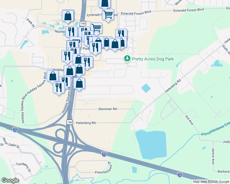 map of restaurants, bars, coffee shops, grocery stores, and more near 204 Robin Hood Drive in Covington