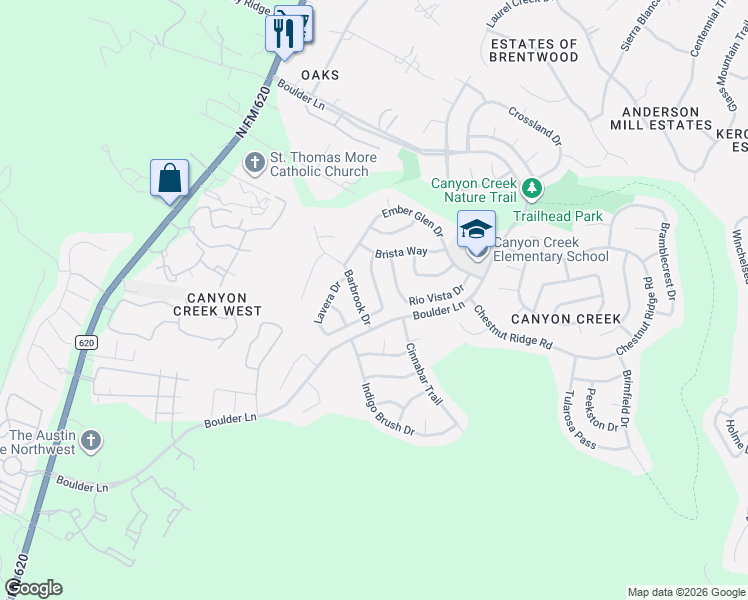 map of restaurants, bars, coffee shops, grocery stores, and more near 11100 Comiso Pala Path in Austin