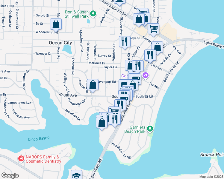map of restaurants, bars, coffee shops, grocery stores, and more near 11 Forest Breeze Court in Fort Walton Beach