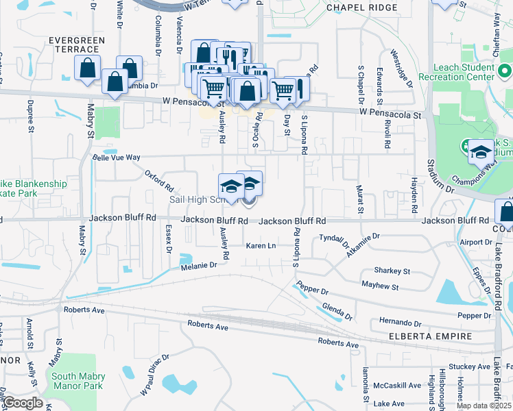 map of restaurants, bars, coffee shops, grocery stores, and more near 2006 Jackson Bluff Road in Tallahassee