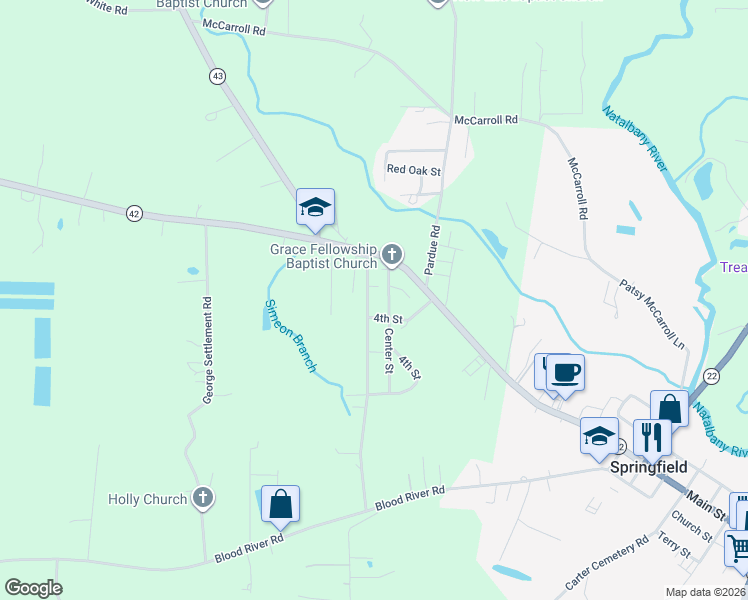 map of restaurants, bars, coffee shops, grocery stores, and more near 25146 West Street in Springfield