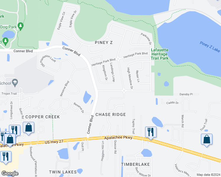 map of restaurants, bars, coffee shops, grocery stores, and more near 4742 Planters Ridge Drive in Tallahassee