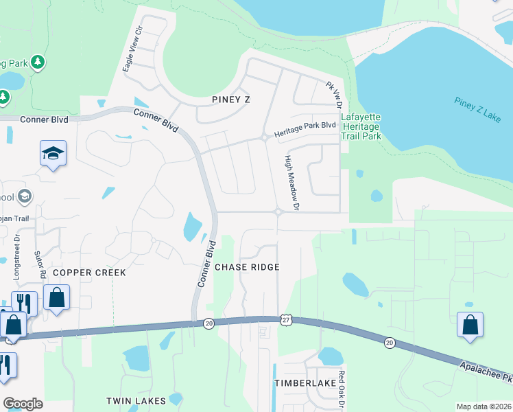map of restaurants, bars, coffee shops, grocery stores, and more near 4771 Planters Ridge Drive in Tallahassee