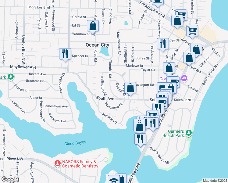map of restaurants, bars, coffee shops, grocery stores, and more near 100 Thornhill Road in Fort Walton Beach