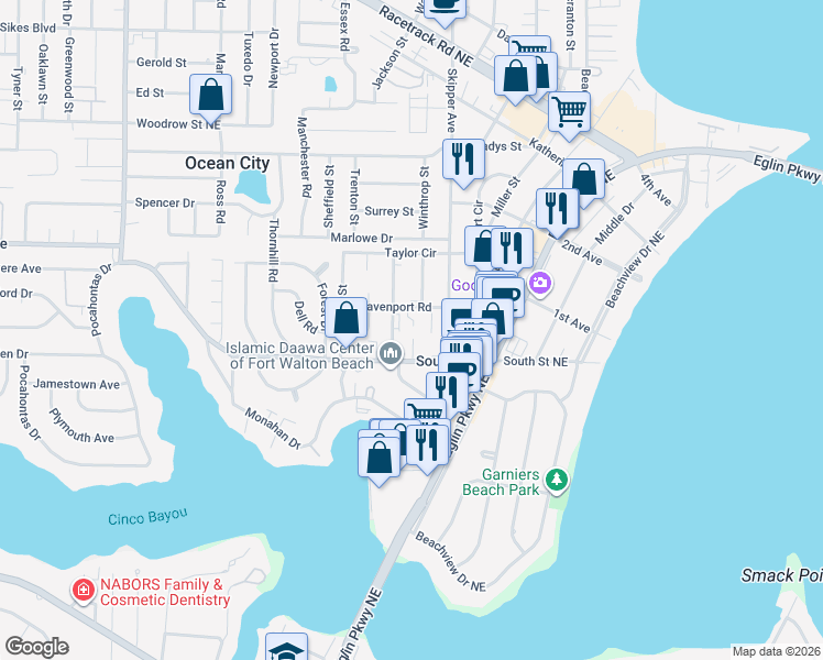 map of restaurants, bars, coffee shops, grocery stores, and more near 5 Tooke Street in Fort Walton Beach