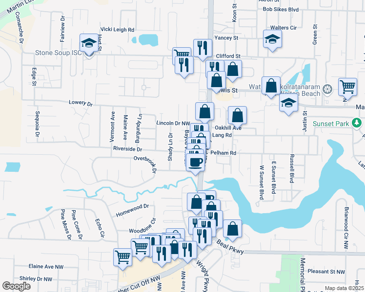 map of restaurants, bars, coffee shops, grocery stores, and more near 106 Duloft Street in Fort Walton Beach