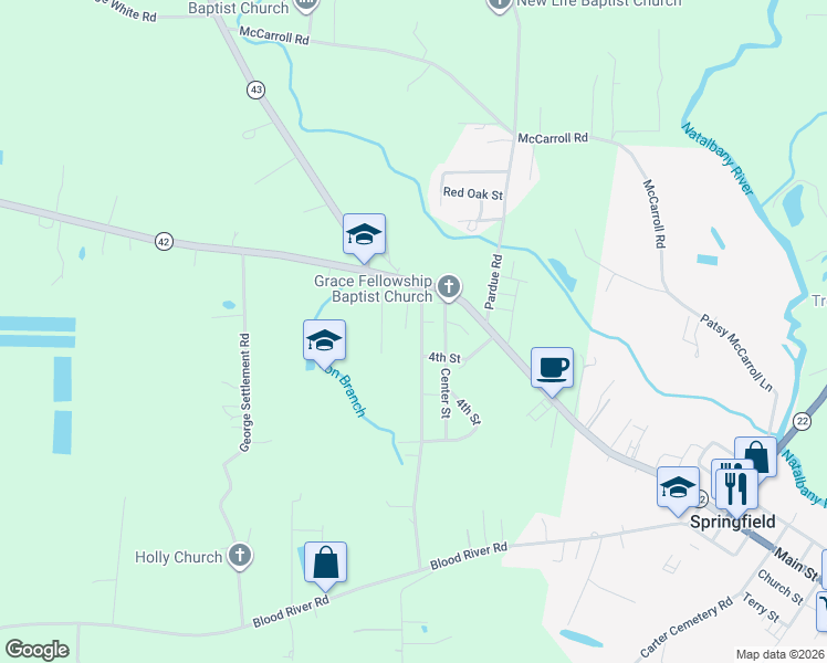 map of restaurants, bars, coffee shops, grocery stores, and more near 25146 West Street in Springfield