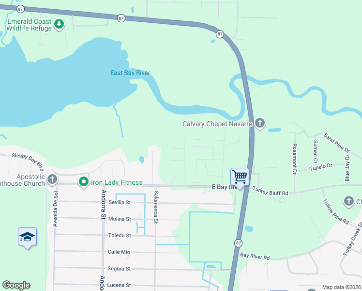 map of restaurants, bars, coffee shops, grocery stores, and more near 8211 Riverside Landing Lane in Navarre