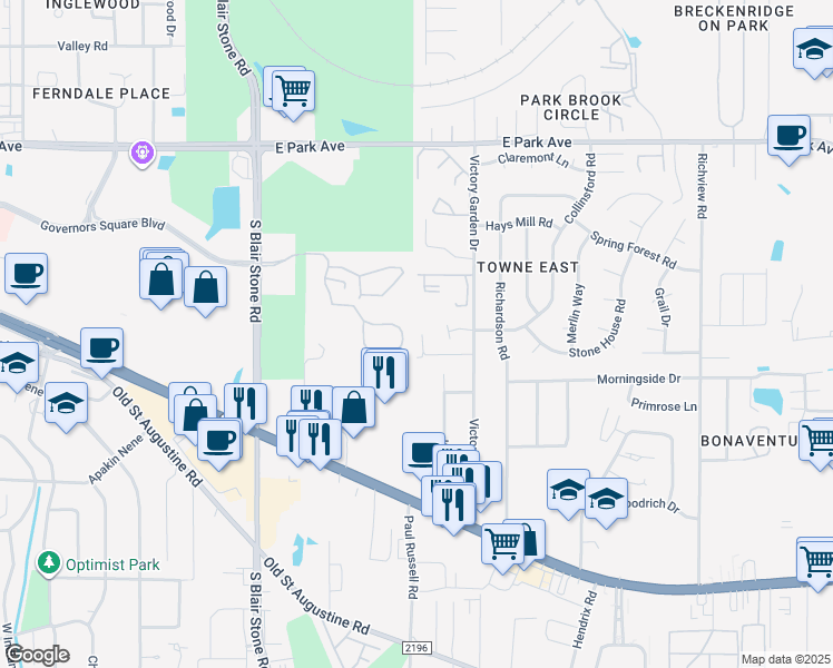 map of restaurants, bars, coffee shops, grocery stores, and more near 2310 Tina Drive in Tallahassee
