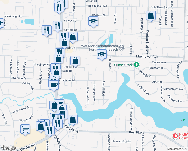 map of restaurants, bars, coffee shops, grocery stores, and more near 317 Pelham Road in Fort Walton Beach