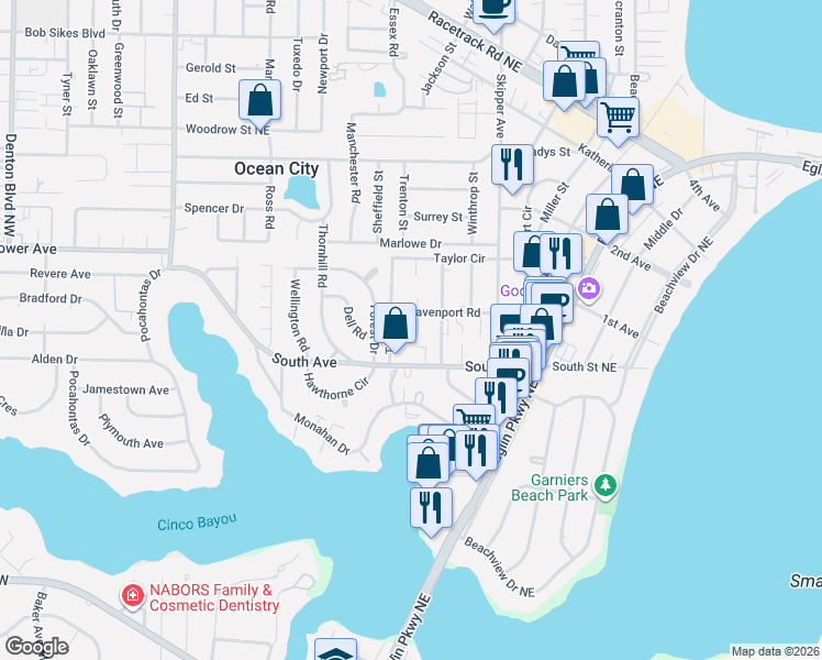 map of restaurants, bars, coffee shops, grocery stores, and more near 104 Skinner Circle in Fort Walton Beach