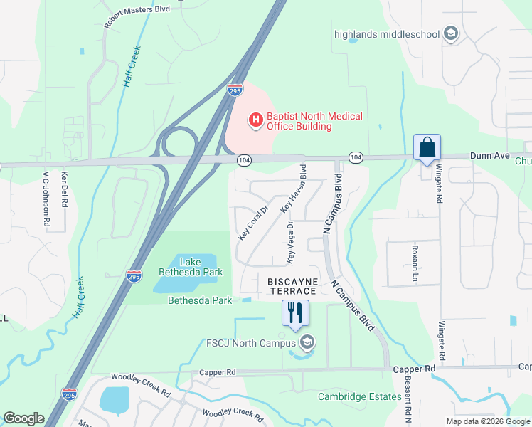 map of restaurants, bars, coffee shops, grocery stores, and more near 11043 Key Coral Drive in Jacksonville
