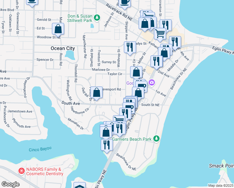 map of restaurants, bars, coffee shops, grocery stores, and more near 834 Stonegate Court in Fort Walton Beach