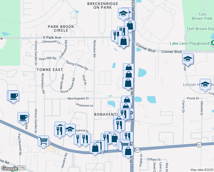 map of restaurants, bars, coffee shops, grocery stores, and more near 1055 Richview Road in Tallahassee