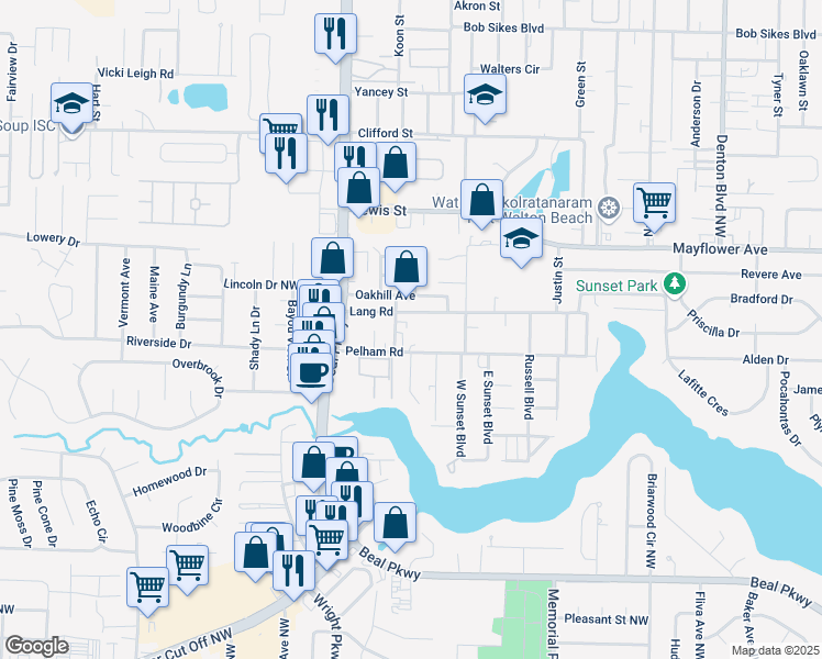map of restaurants, bars, coffee shops, grocery stores, and more near 229 Pelham Road in Fort Walton Beach