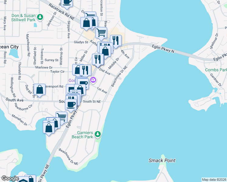 map of restaurants, bars, coffee shops, grocery stores, and more near 903 Beachview Dr NE in Fort Walton Beach