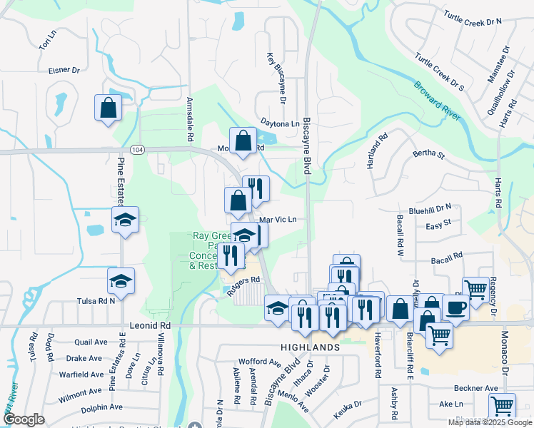 map of restaurants, bars, coffee shops, grocery stores, and more near 1635 Mar Vic Lane in Jacksonville