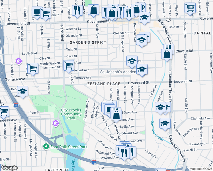 map of restaurants, bars, coffee shops, grocery stores, and more near 1475 Fairmont Street in Baton Rouge