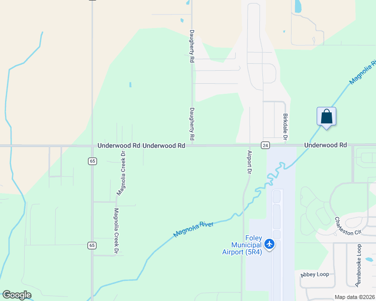 map of restaurants, bars, coffee shops, grocery stores, and more near 18464 Underwood Road in Foley