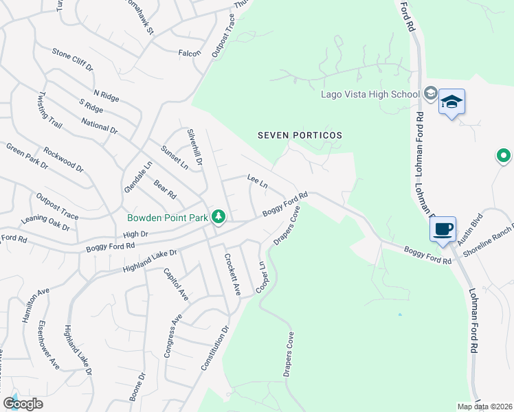 map of restaurants, bars, coffee shops, grocery stores, and more near 4300 Lindberg Lane in Leander