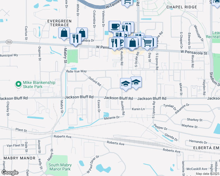 map of restaurants, bars, coffee shops, grocery stores, and more near 2126 Jackson Bluff Road in Tallahassee