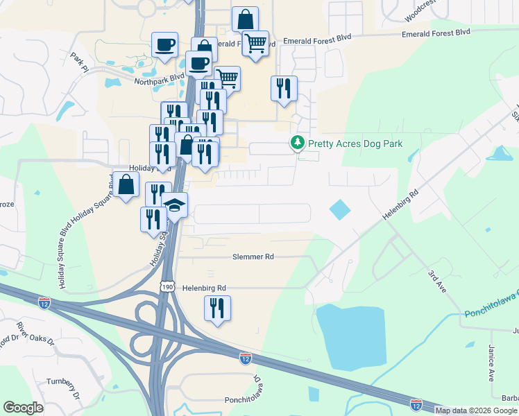 map of restaurants, bars, coffee shops, grocery stores, and more near 204 Robin Hood Drive in Covington