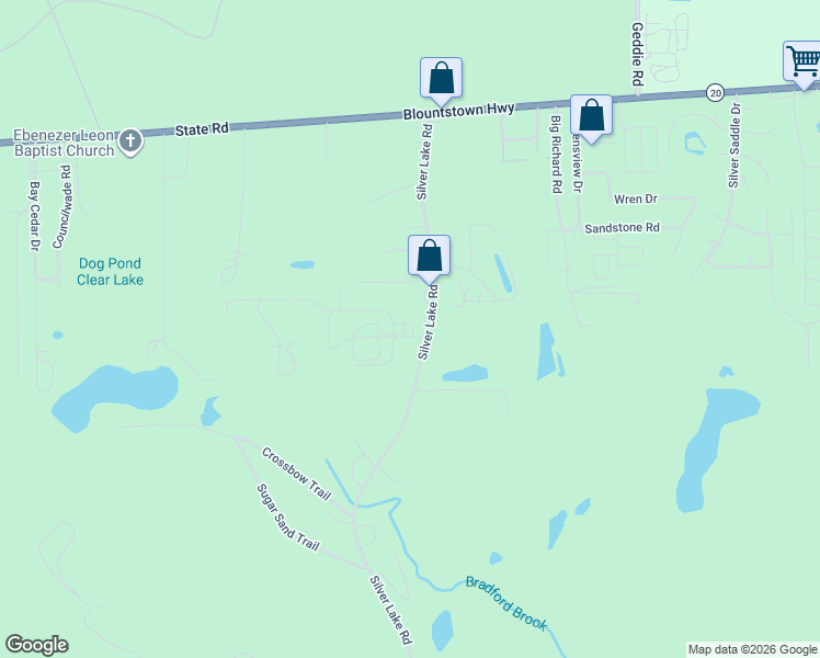 map of restaurants, bars, coffee shops, grocery stores, and more near 1720 Silver Lake Road in Tallahassee