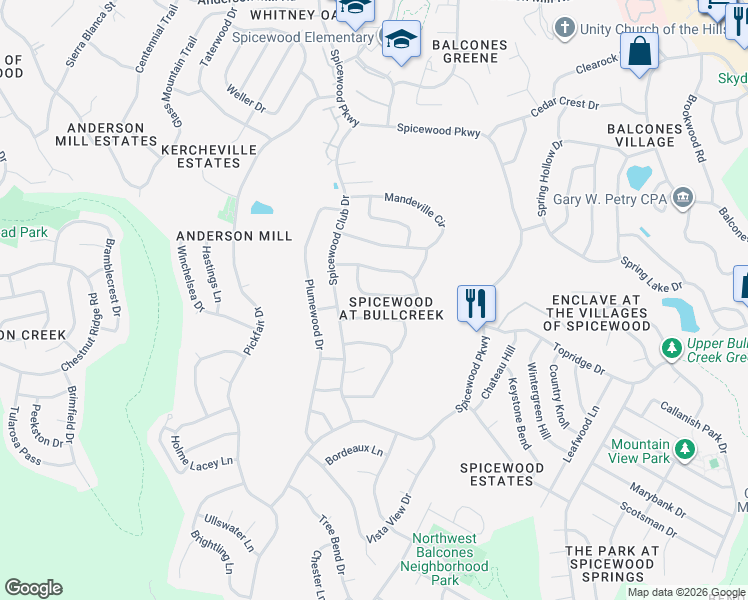 map of restaurants, bars, coffee shops, grocery stores, and more near 9909 Brandywine Circle in Austin