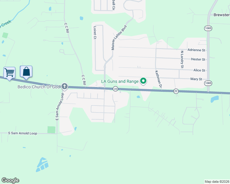 map of restaurants, bars, coffee shops, grocery stores, and more near 1972 Louisiana 22 in Ponchatoula
